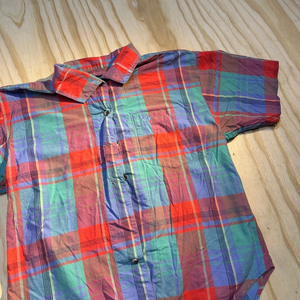 Dockers Mens Medium Multicolor Plaid Short Sleeve Cotton Button Down Shirt